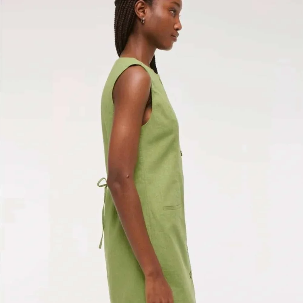 Abercrombie & Fitch Mara Green Linen Blend Button Front Mini Dress Tie‎ Back MP