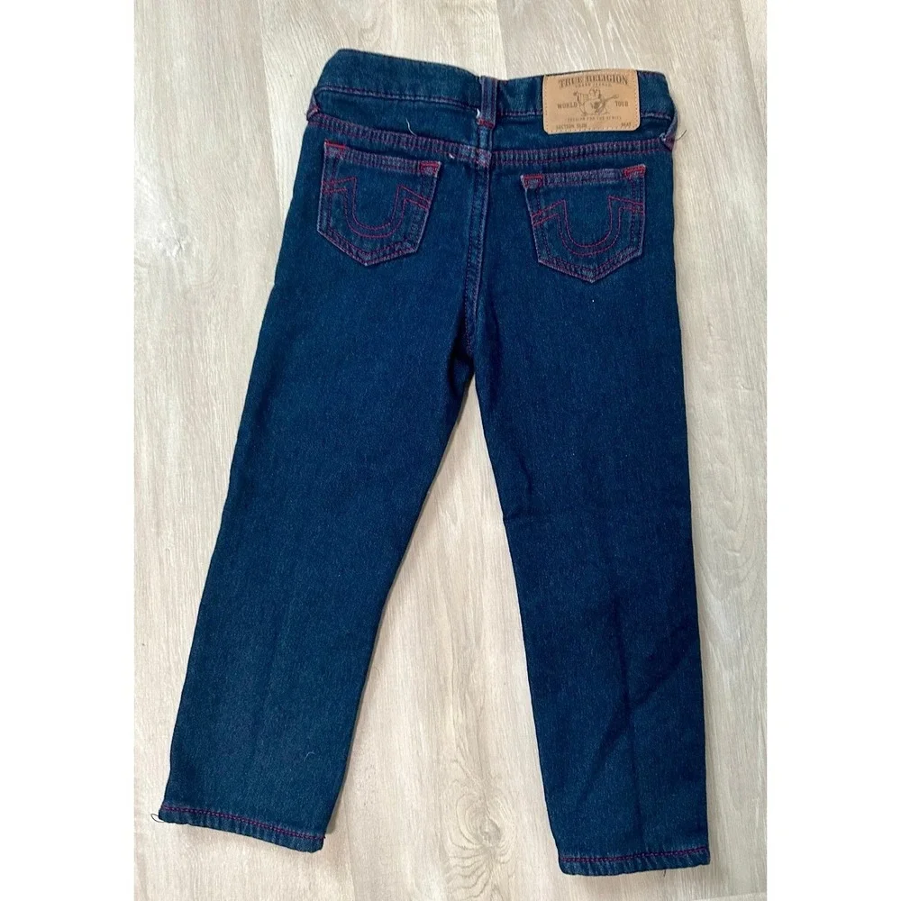 True Religion Jeans Kids 4T Dark Wash Blue Excellent Red‎ Contrast Stitching