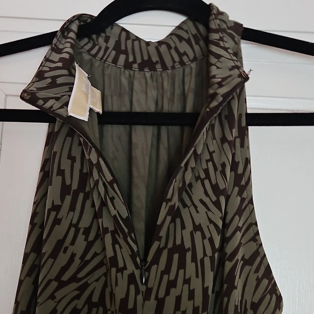 Michael Kors green and brown patterned top, Sz S/P