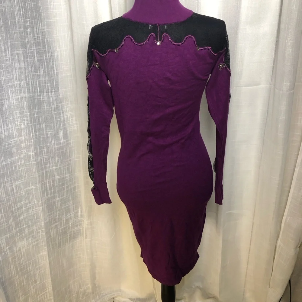 VENUS Purple and Black Lace Mini Sweater Dress NWOT