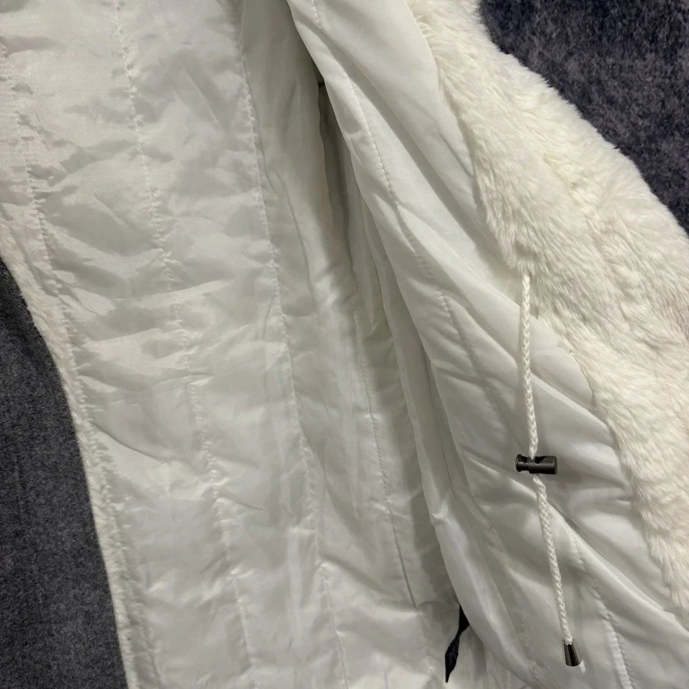 Coalition LA Women's Gray Coat Cream Faux Fur Sherpa Hooded Zip Jacket Small