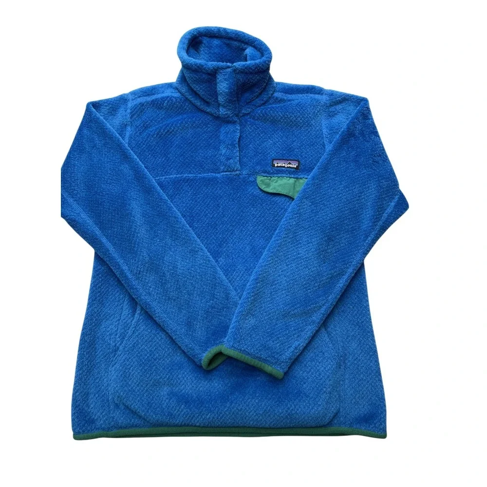 Patagonia Fleece Jacket Womens XS Blue Snap Pullover High Pile Thermal Pockets