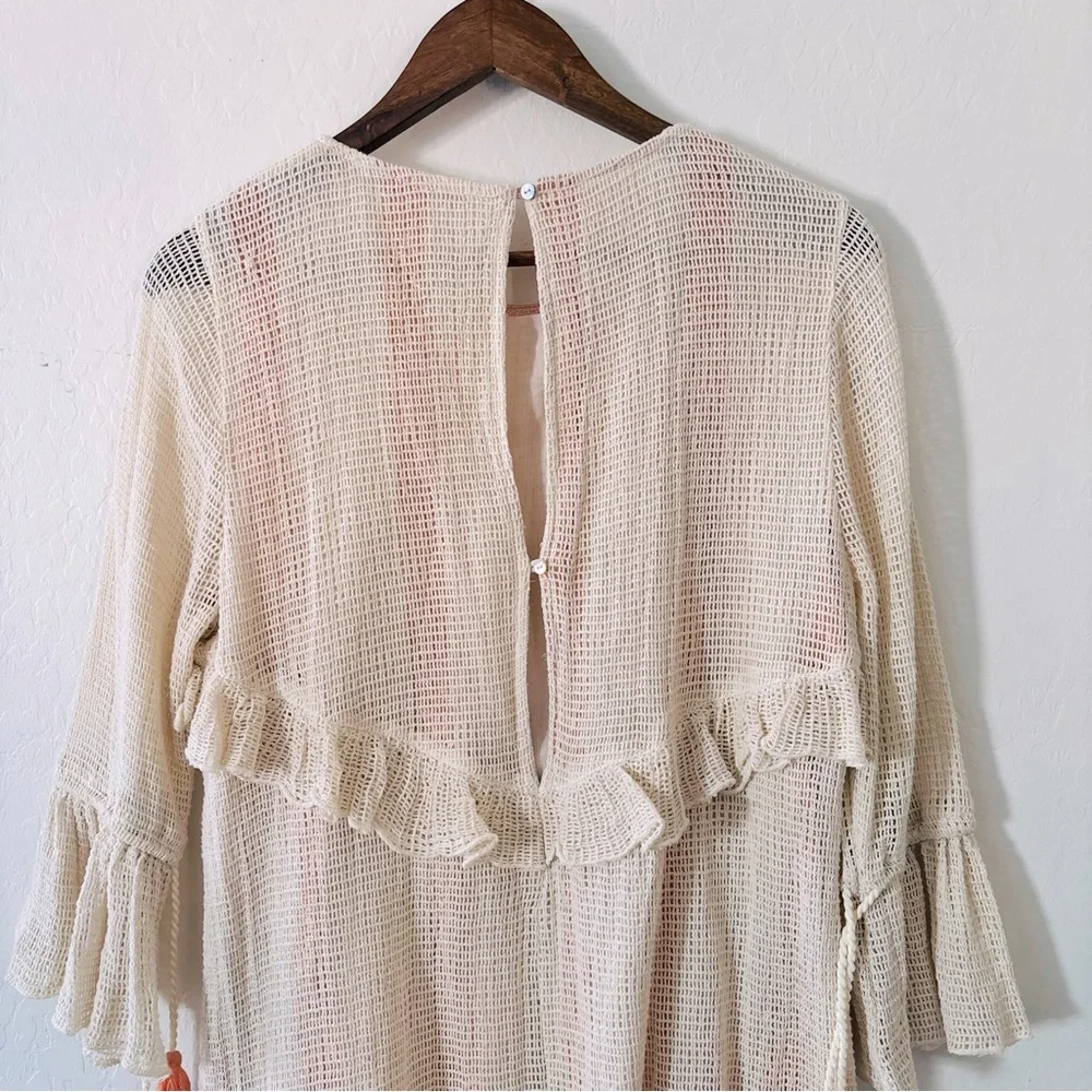 Zara Cream Mini Dress with Ruffle‎ and Tassel Accents Size Large