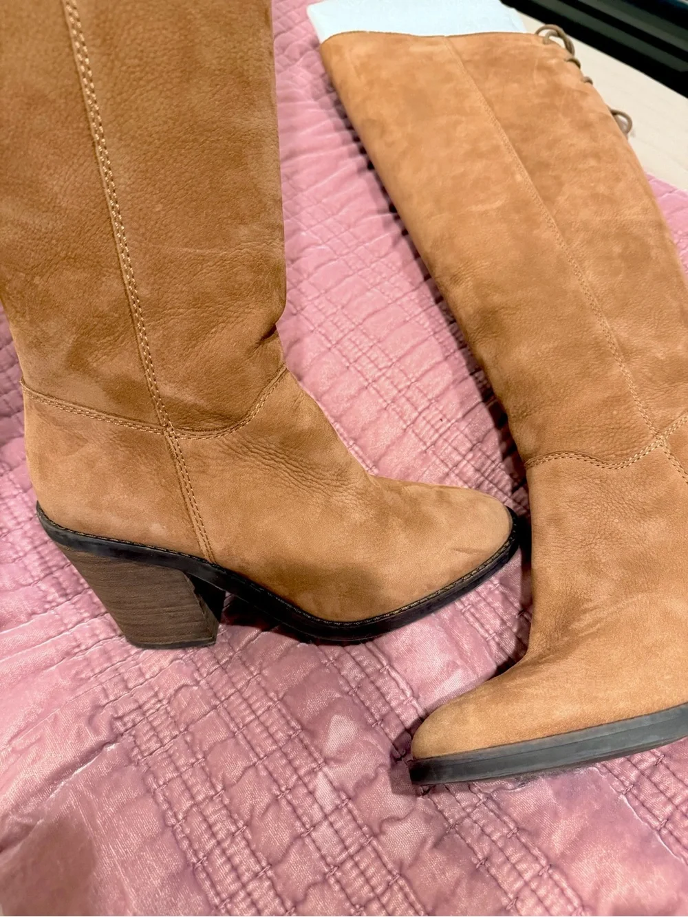 Lucky Brand Over-the-Knee Suede Boots in Tan