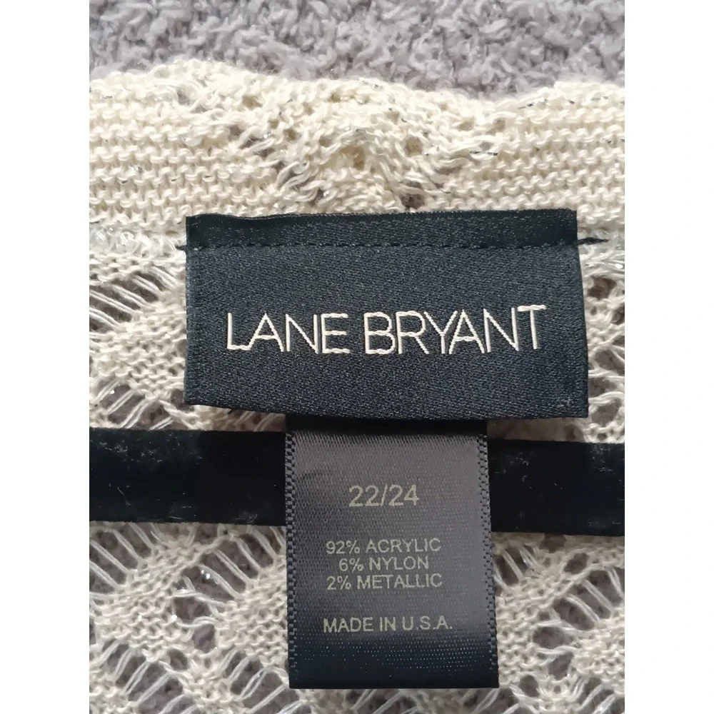 Lane Bryant Open‎ Knit Sweater 22/24 Cream Boho Sheer V Neck Plus Cottagecore