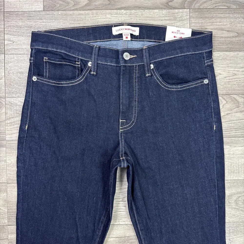 Lucky Brand Ava Mid Rise Skinny Denim Jeans Dark Wash sz 10/30 Ankle