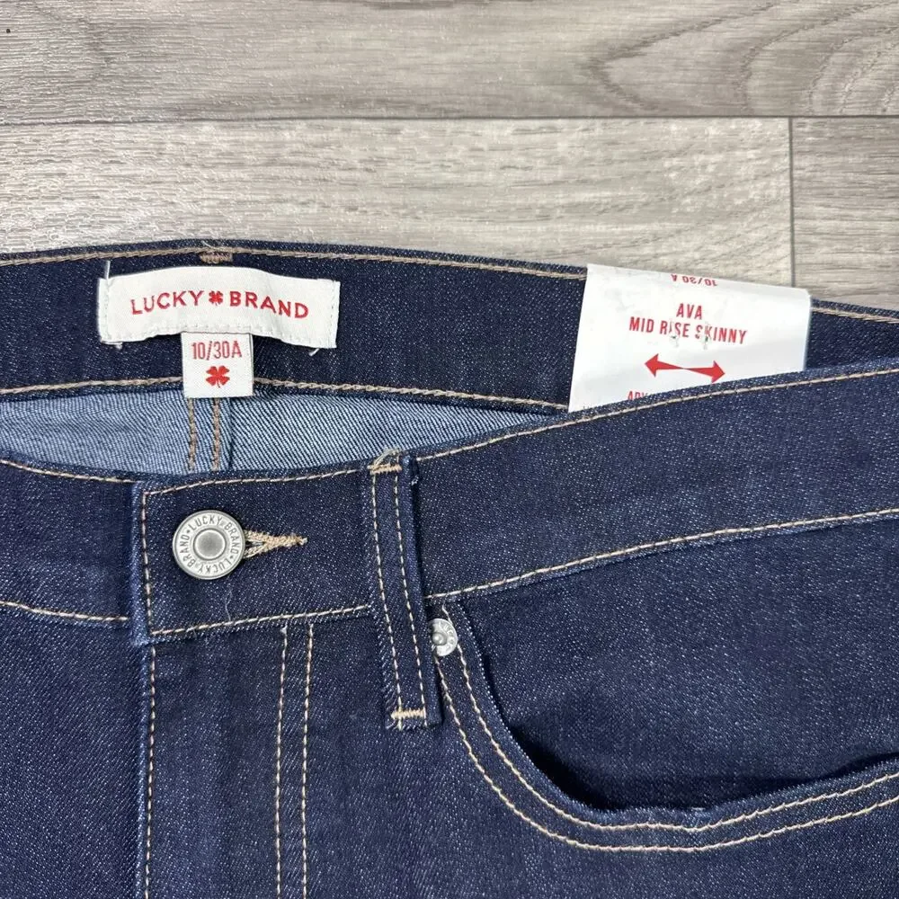 Lucky Brand Ava Mid Rise Skinny Denim Jeans Dark Wash sz 10/30 Ankle