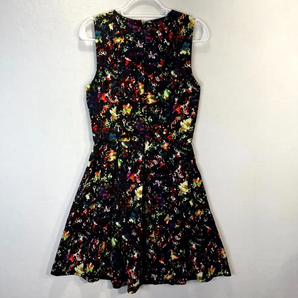 Gap Women's Confetti fit & flare Black Floral Printed Sundress Womens Size 0 NEW