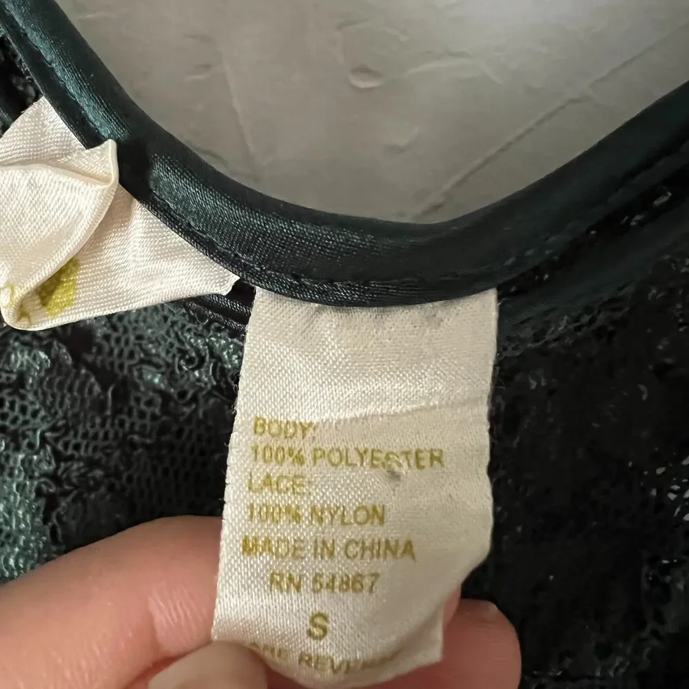 Vintage Victoria's Secret Dark Green Satin Lace Slip Dress Gold Label Size Small
