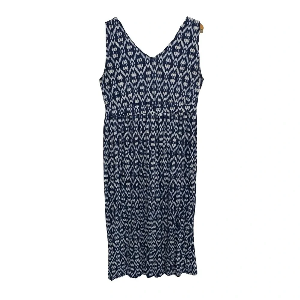 Old Navy Sleeveless Midi Dress 1X Plus Blue White‎ Ikat Geometric V-Neck Boho