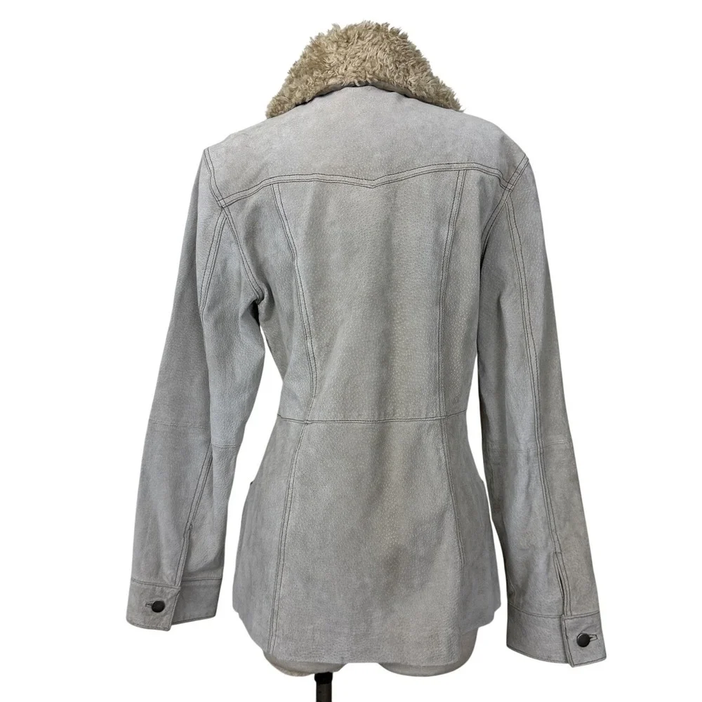 Vtg Y2K Rampage Suede Faux Fur Jacket Sz M Taupe Tan Gray Pennylane Western Boho