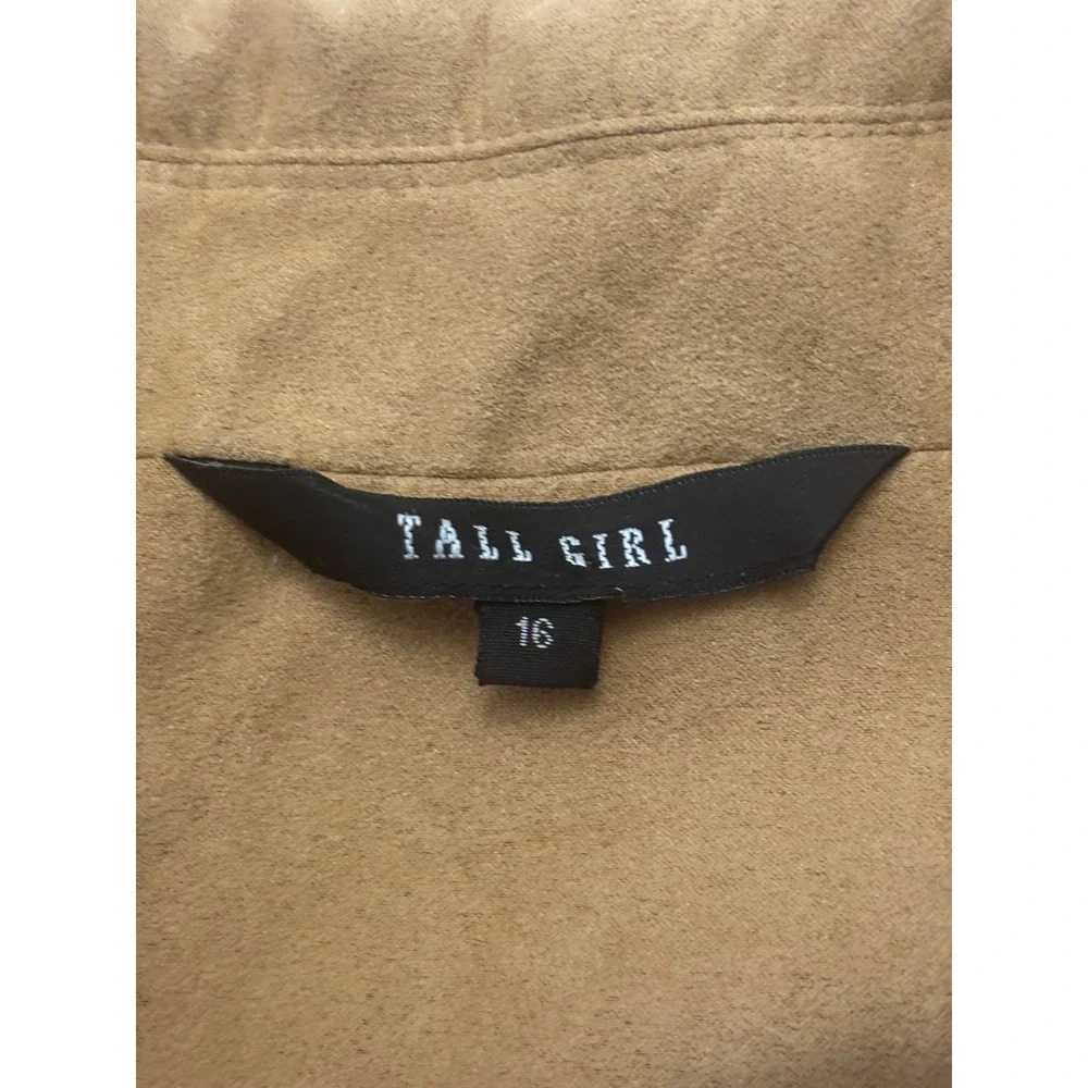 Tall Girl Tan Faux Suede Zip Up Jacket Size 16 Camel FAF801 Tailored Blazer‎