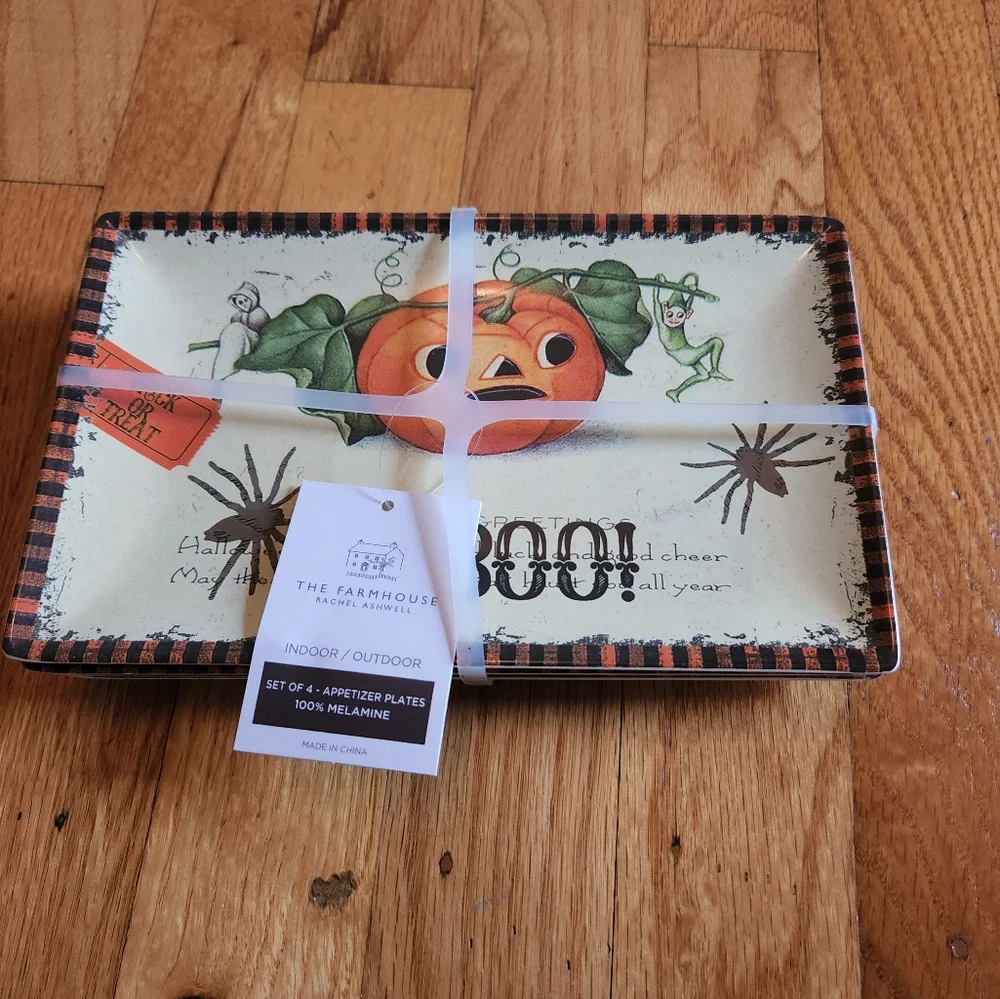 Halloween Appetizer Plates Rectangle Pumpkin Melamine NWT