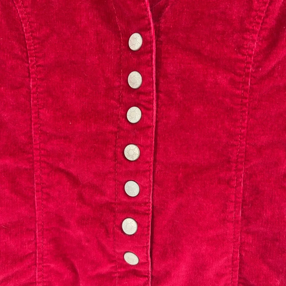 Dressbarn Womens Bright Red Fine Wale Corduroy Jacket Button Up Blazer Stretch M