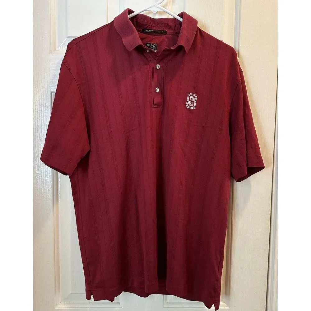 Vintage Nike Golf Polo Shirt Mens Medium Collar‎ Tiger Woods Red Stanford Logo