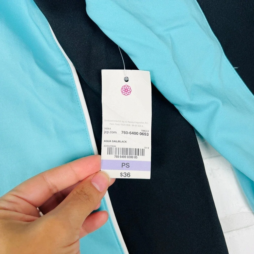 Made For Life Womens Petite Small Aqua Black Full Zip Athletic Jacket NWT‎
