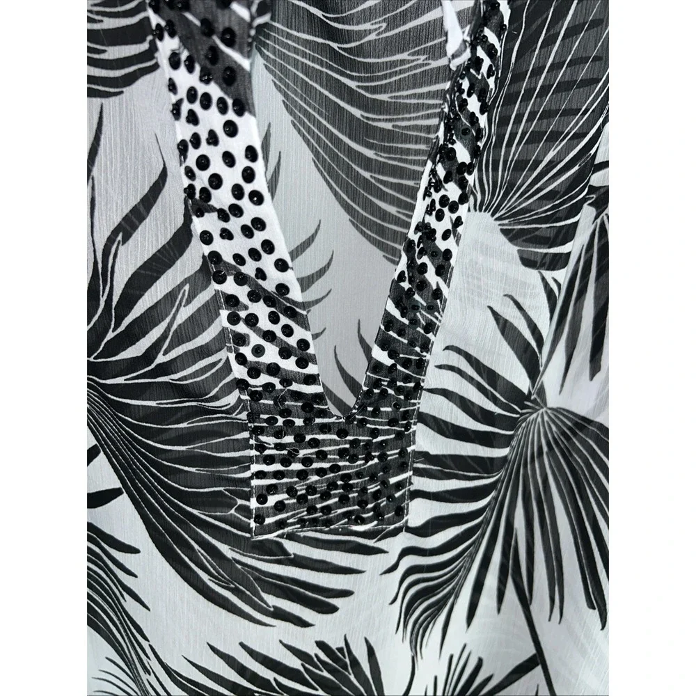 Tommy Bahama Swim Cover-Up One-Size-Fits-All‎ V-Neck Sequence Sheer Black White