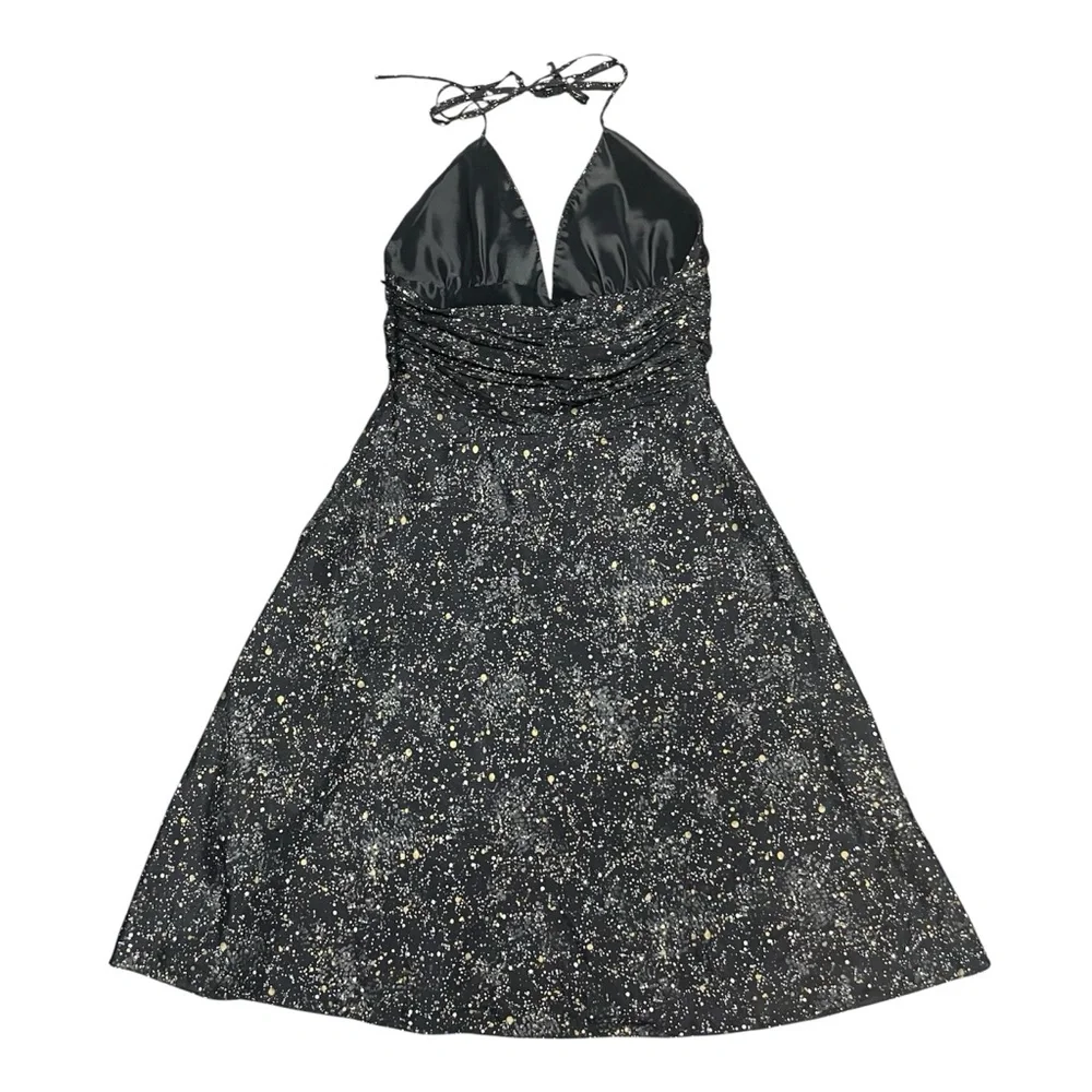 Express Silk‎ Halter Dress | Black with Gold/Silver Metallic Splatter | Size 0
