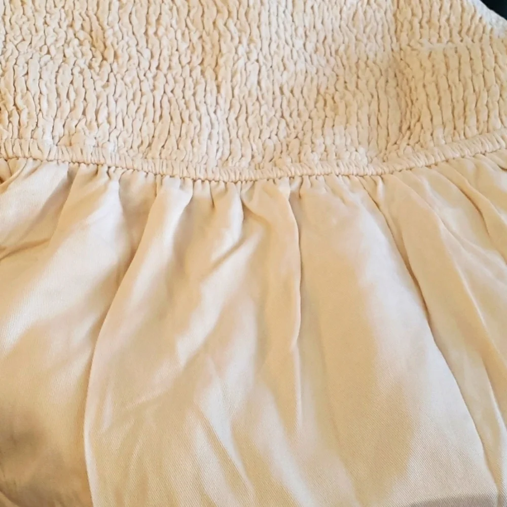 MEROKEETY One Shoulder Sleeveless Knot Smocked Midi Dress in Beige Size XL