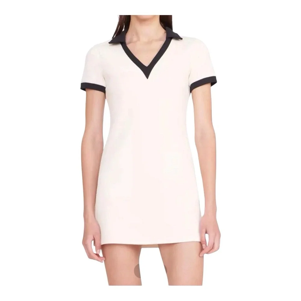 Staud Court Volley Mini Dress Women's Sz L Sporty White V-Neck‎ Golf Pickleball