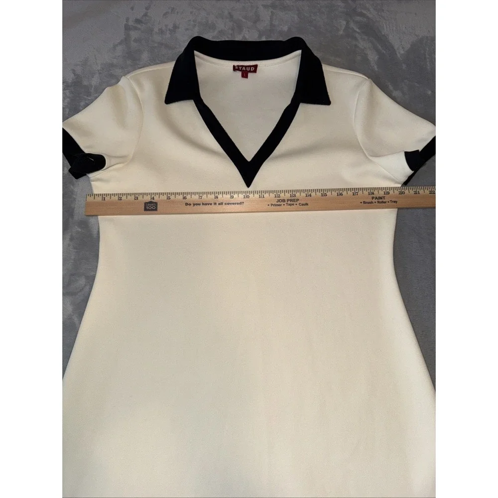 Staud Court Volley Mini Dress Women's Sz L Sporty White V-Neck‎ Golf Pickleball