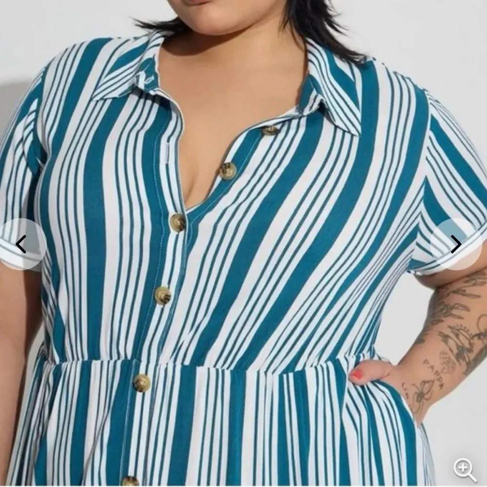 Torrid Maxi‎ Dress Striped Size 5X White Button Front Shirt Dress
