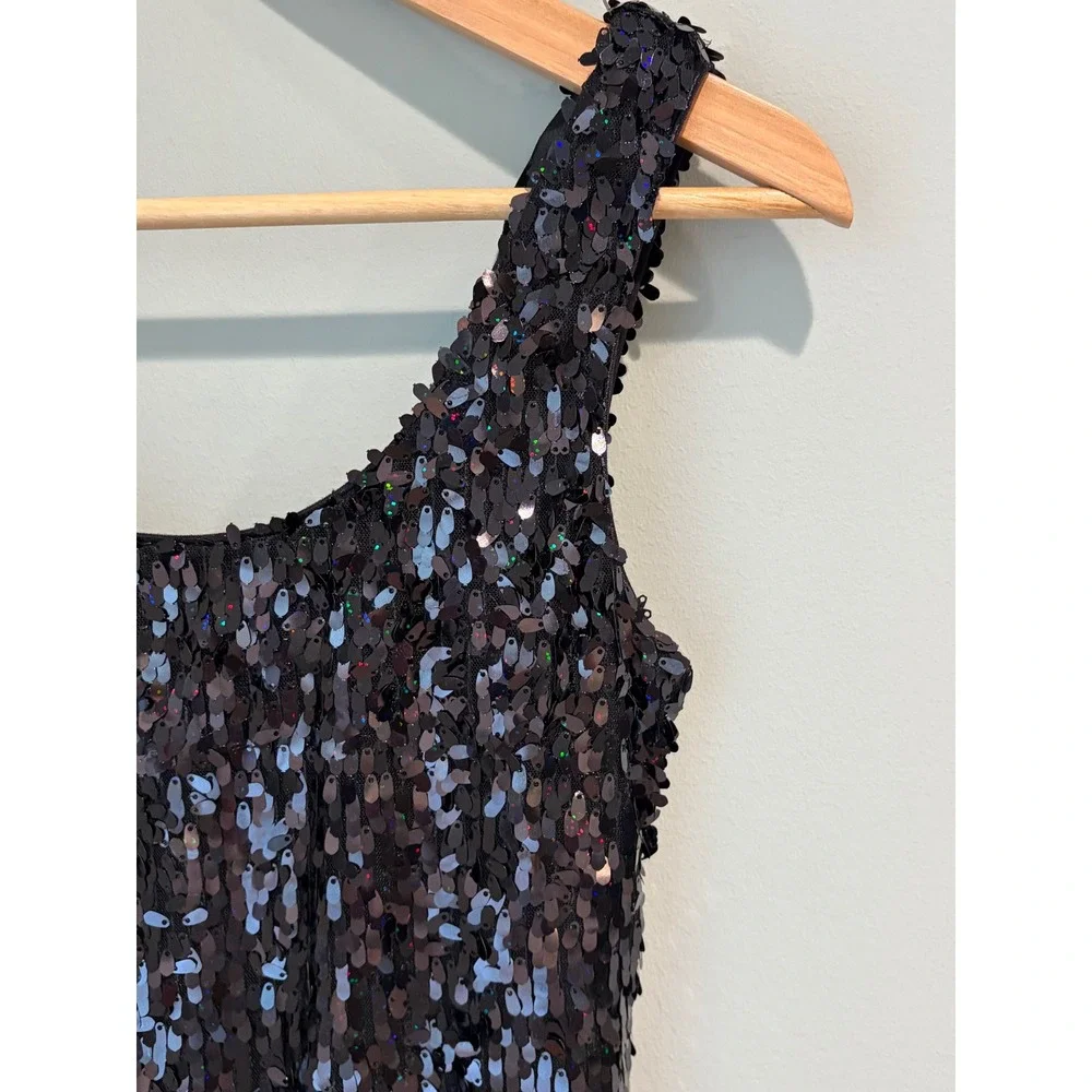 Frederick's of Hollywood Black Sequin‎ Mini Dress Sleeveless Scoop Neck Small