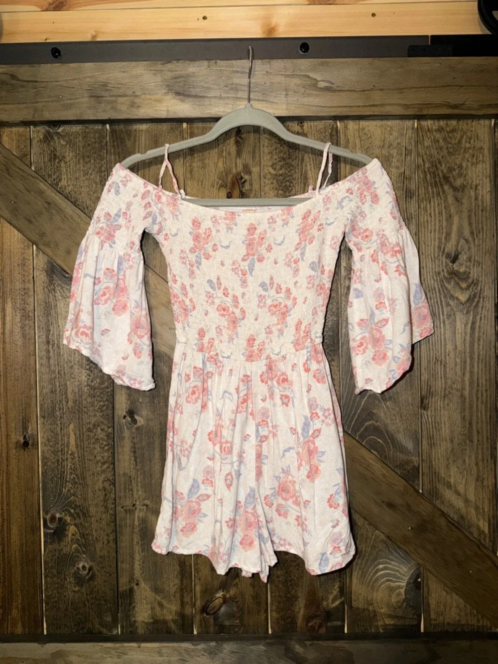 Hollister Cream Knit Romper with Pink & Blue Floral‎ Print