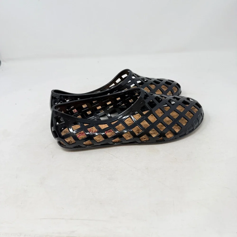 Jellypop Jelly‎ Flats Black Size 9 Lattice Cage Fisherman Cork Footbed
