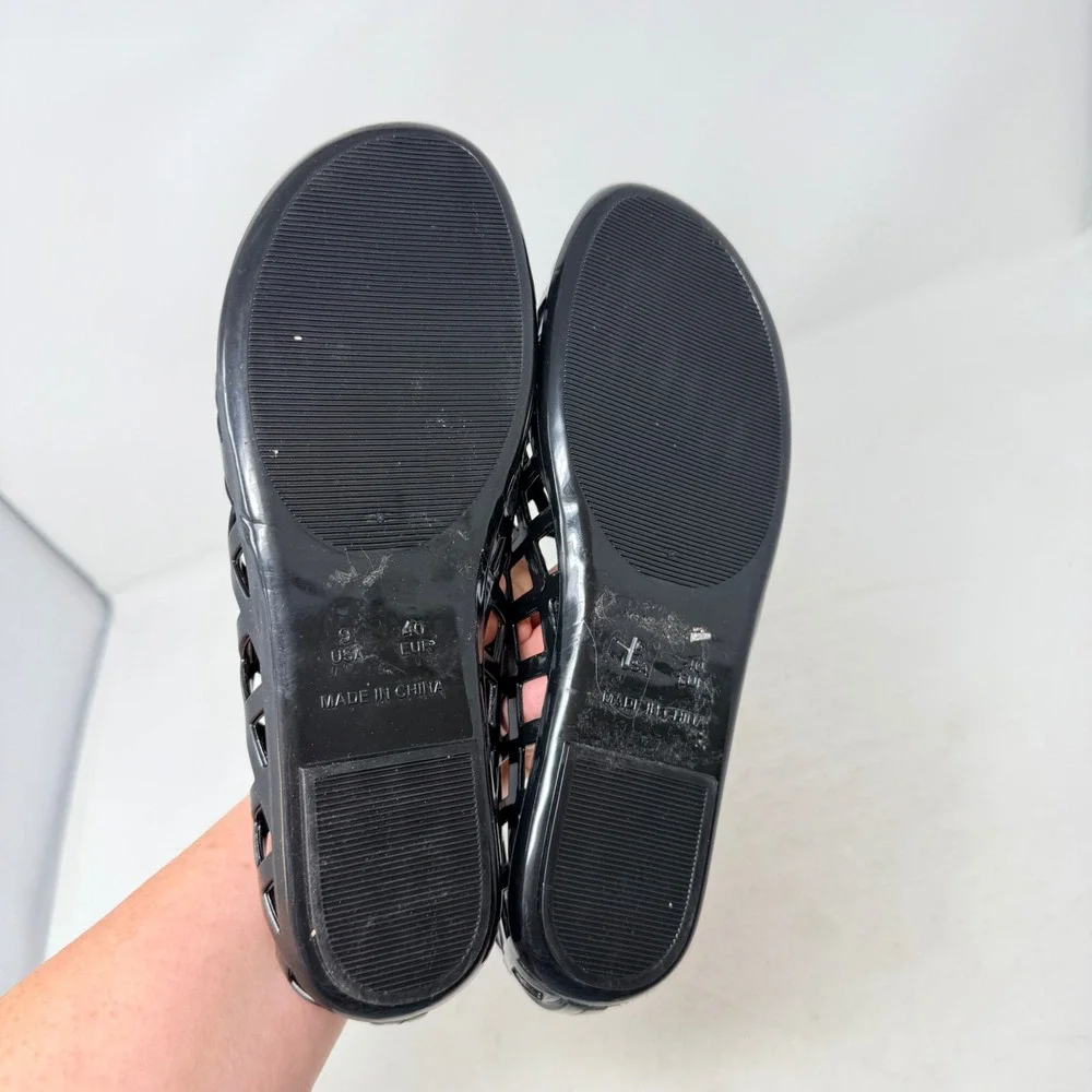 Jellypop Jelly‎ Flats Black Size 9 Lattice Cage Fisherman Cork Footbed