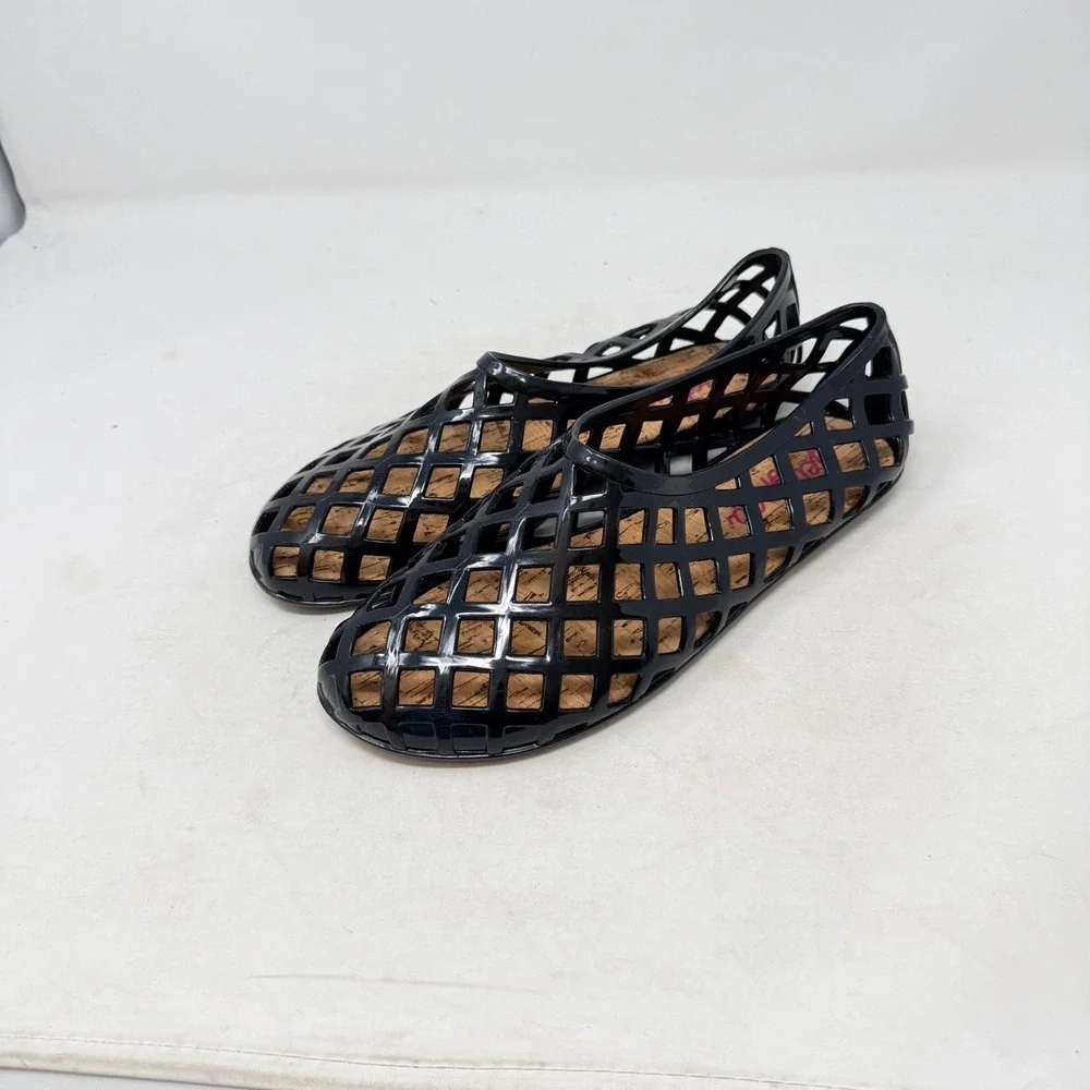 Jellypop Jelly‎ Flats Black Size 9 Lattice Cage Fisherman Cork Footbed