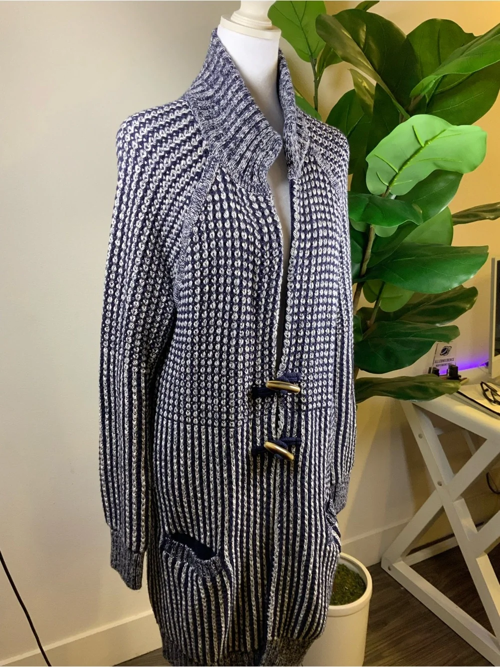 GAP Navy and White Teddy Toggle Cardigan Jacket