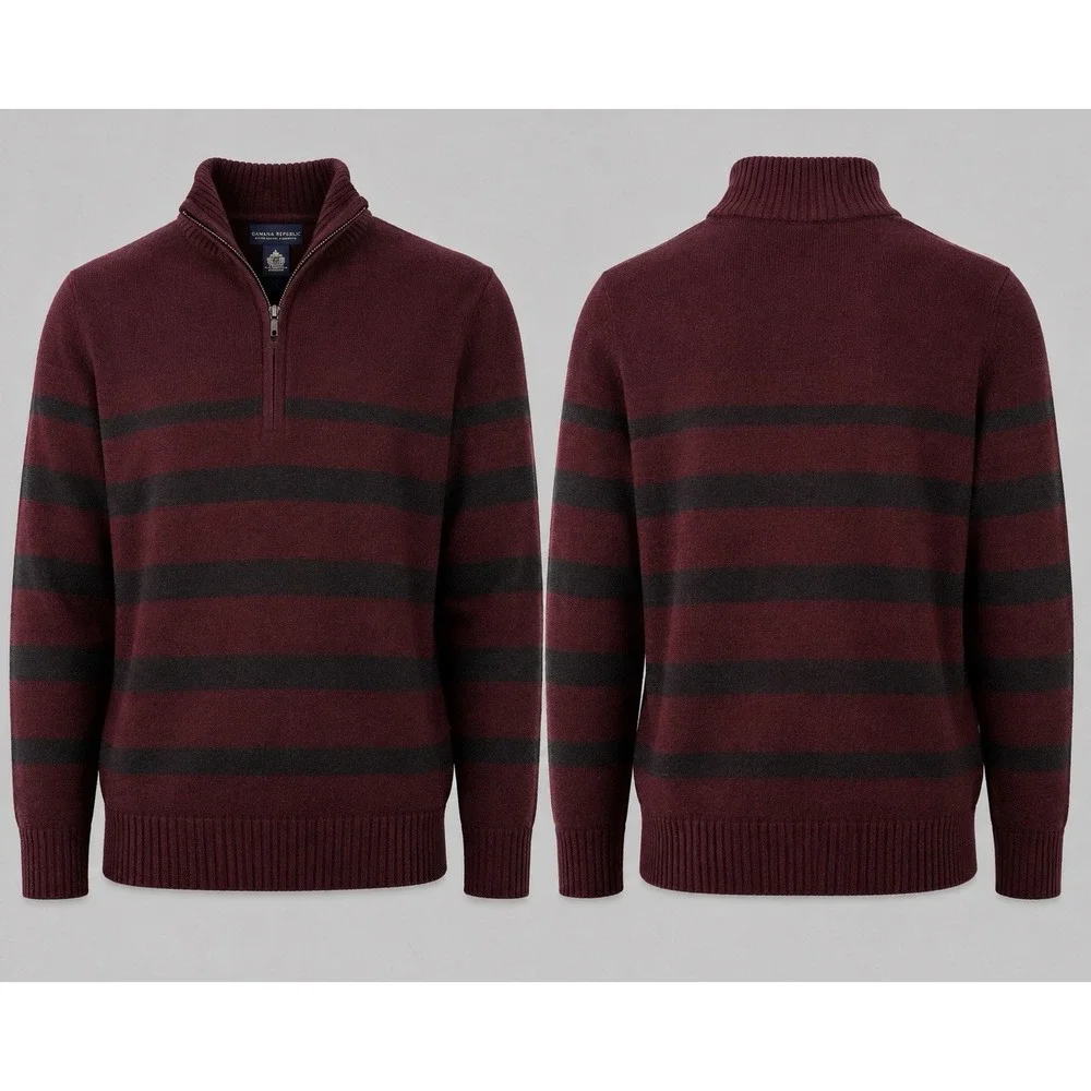 VTG Banana Republic 1/4 Zip Lambswool Cashmere Sweater Men XL Measures L To M