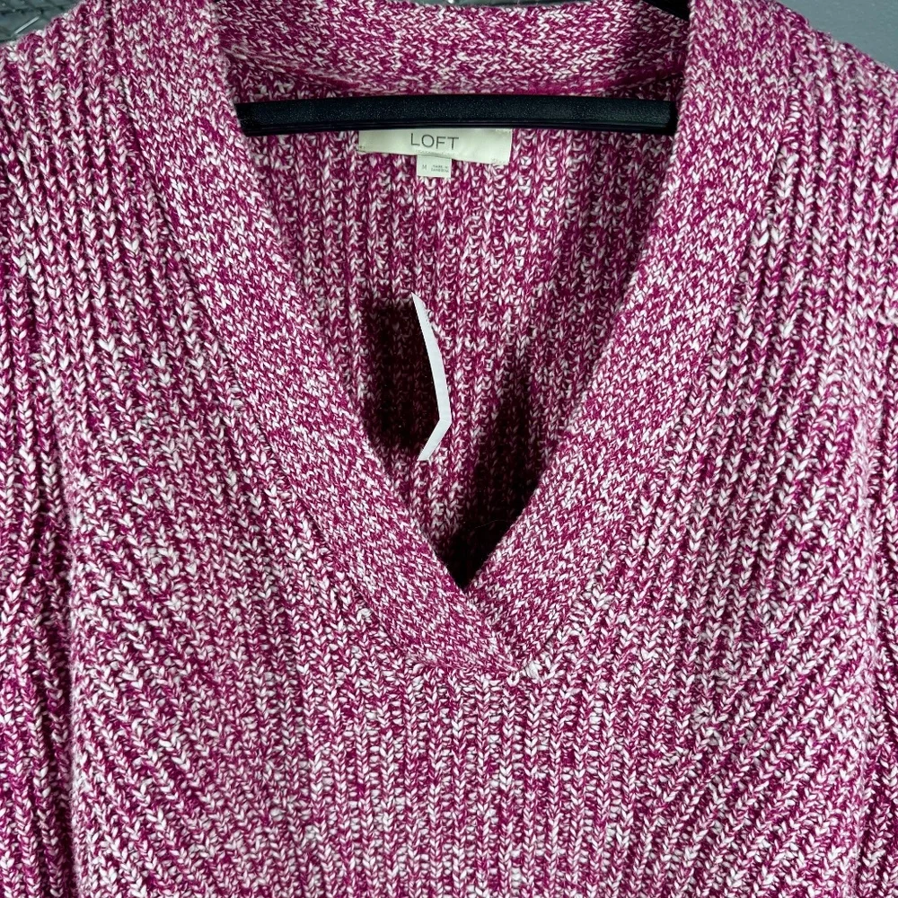 NWT Loft Womens Purple Marled V-Neck Puff Sleeve‎ Knit Sweater Size M 35526223