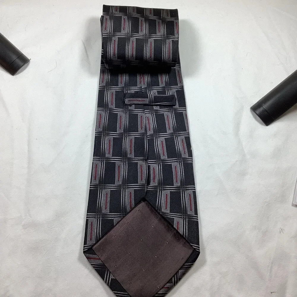 Concepts by Claiborne Silk Tie Men Black Gray Red Geometric‎ Necktie