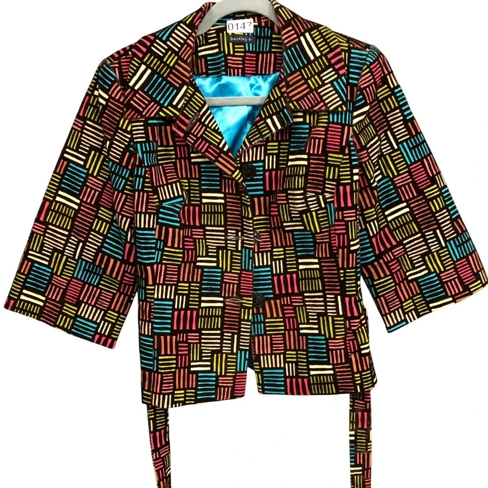 Bentley A Geometric Print Blazer Jacket Women Tie Waist Sz S‎