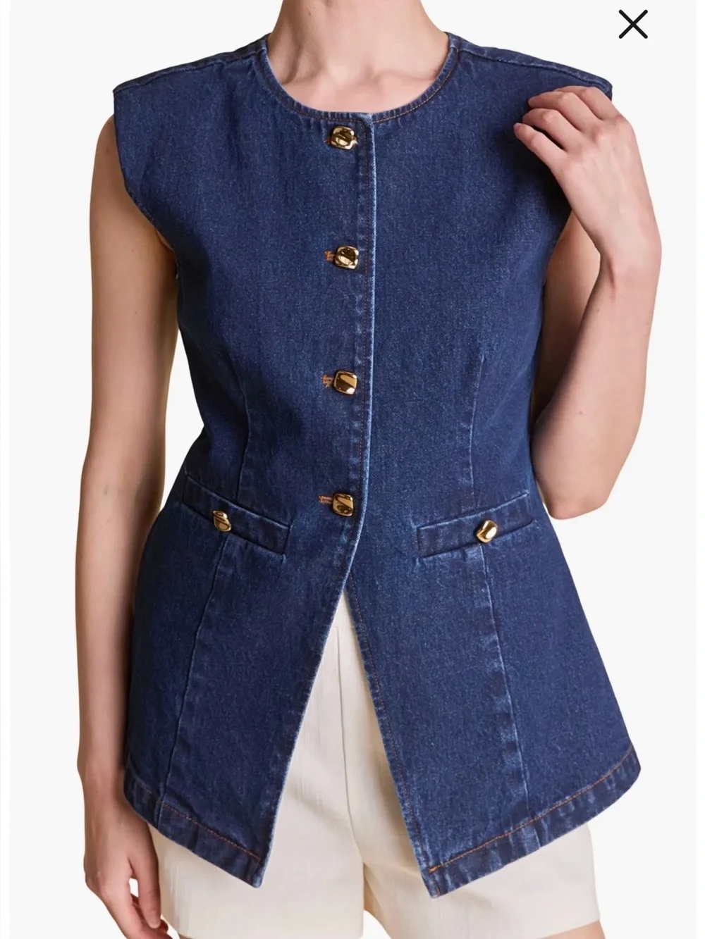 ENDLESS ROSE Button Cutaway Denim Vest Sz Medium‎ Dark Wash Gold Buttons NWT