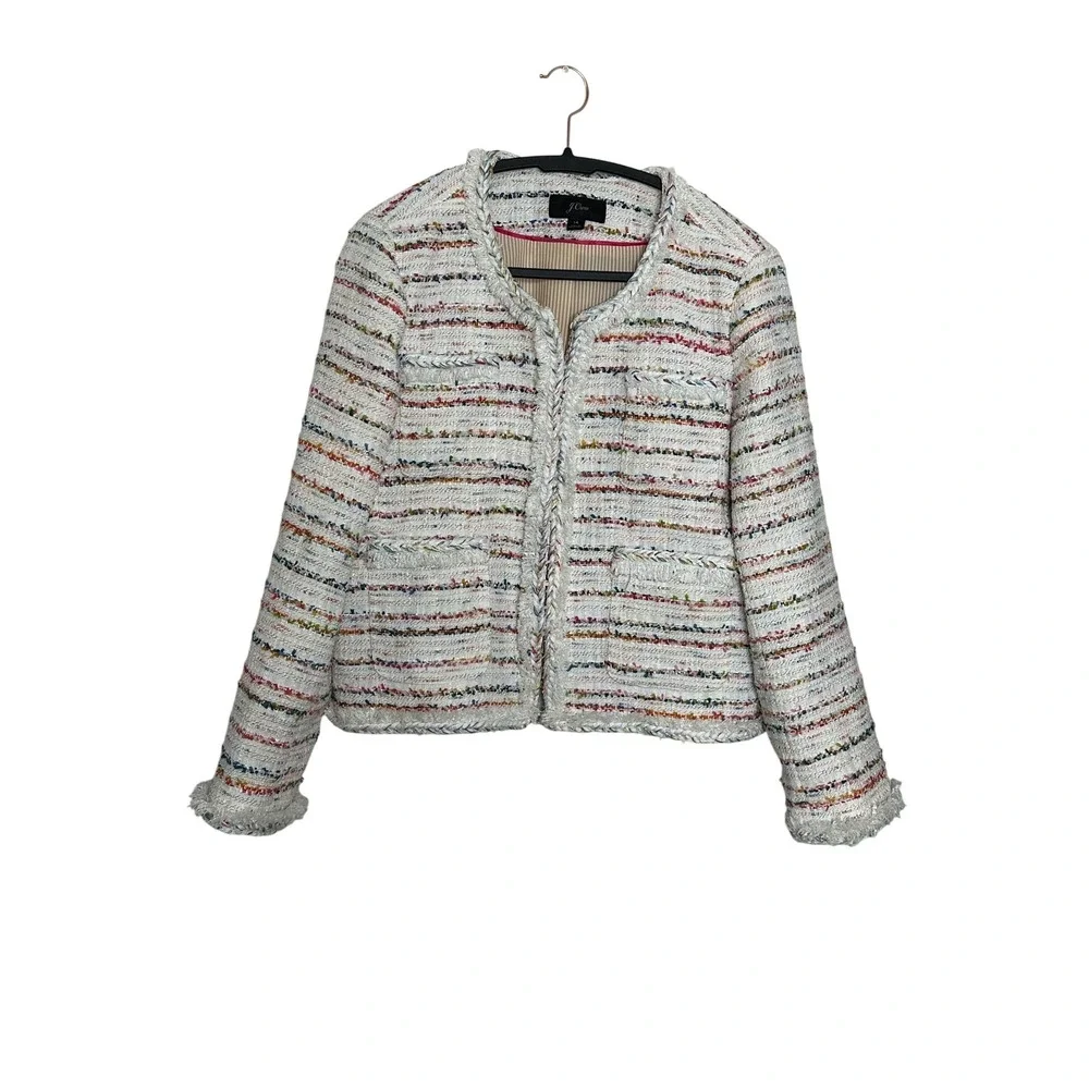 J. Crew Tweed Blazer Jacket Multicolor Striped Collarless Size‎ 14