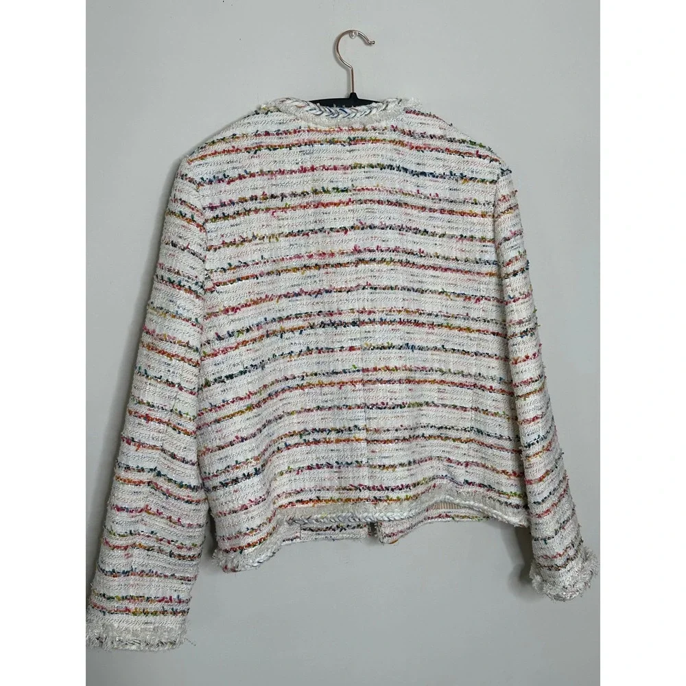 J. Crew Tweed Blazer Jacket Multicolor Striped Collarless Size‎ 14