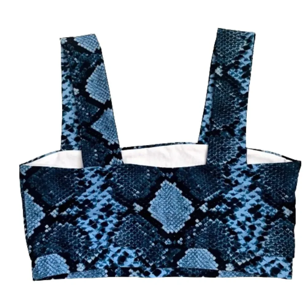 NWT Buddy Love Kayla Sports Bra Blue Snakeskin Python Square Neck‎ Small NWT