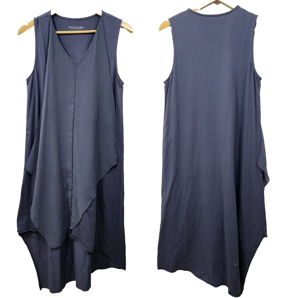 Soft Surroundings Amalfi Dress Storm Grey Lagenlook Layers Sleeveless Petite Med