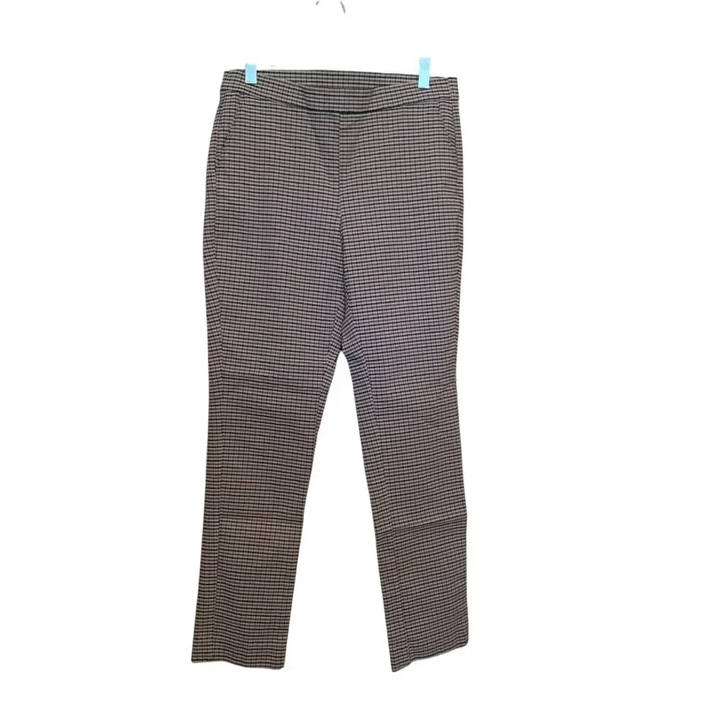 Anne Klein Houndstooth Tapered Skinny Pull On Dress Pants Womens M‎ Preppy Retro