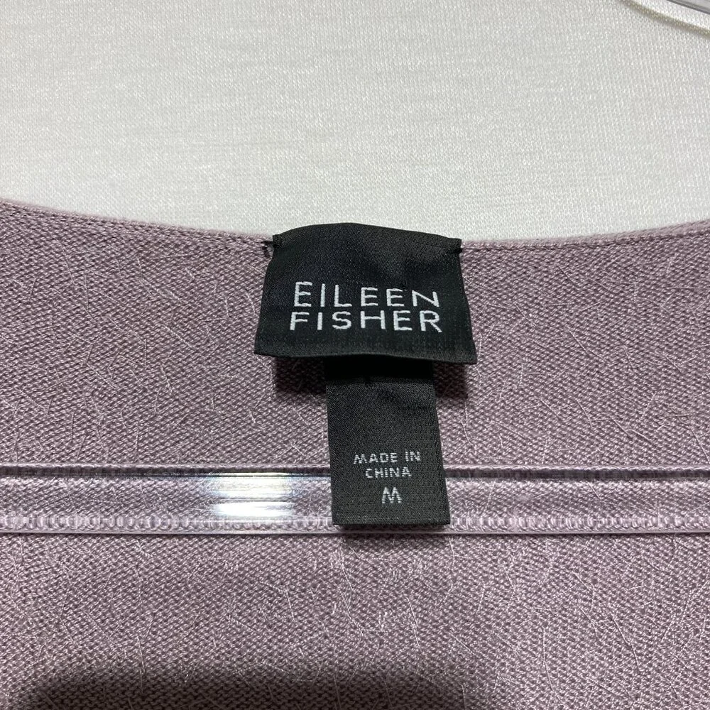 Eileen Fisher Medium Mauve Silk Blend 3/4‎ Sleeve Karma Shimmer Knit Sweater