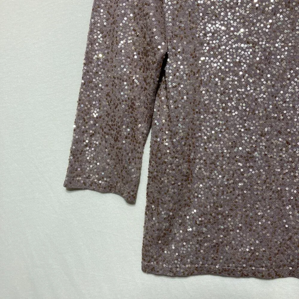 Eileen Fisher Medium Mauve Silk Blend 3/4‎ Sleeve Karma Shimmer Knit Sweater
