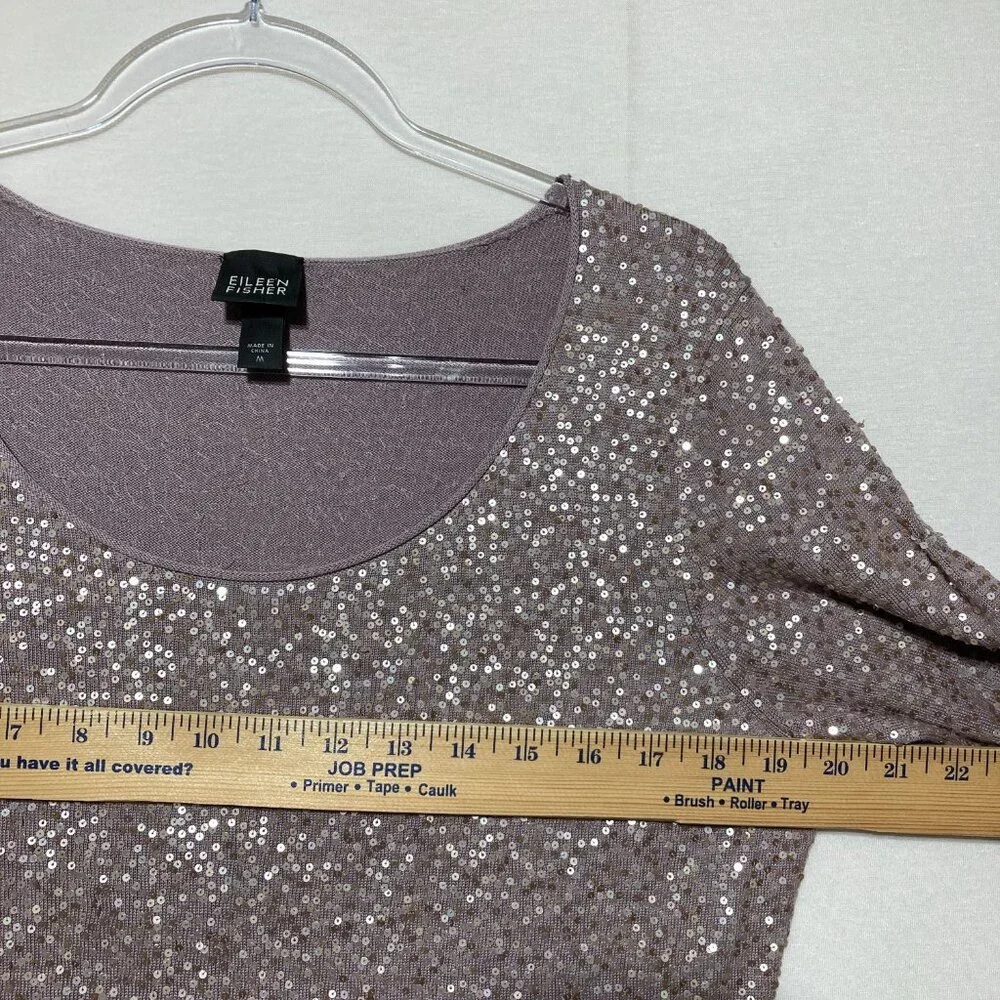Eileen Fisher Medium Mauve Silk Blend 3/4‎ Sleeve Karma Shimmer Knit Sweater