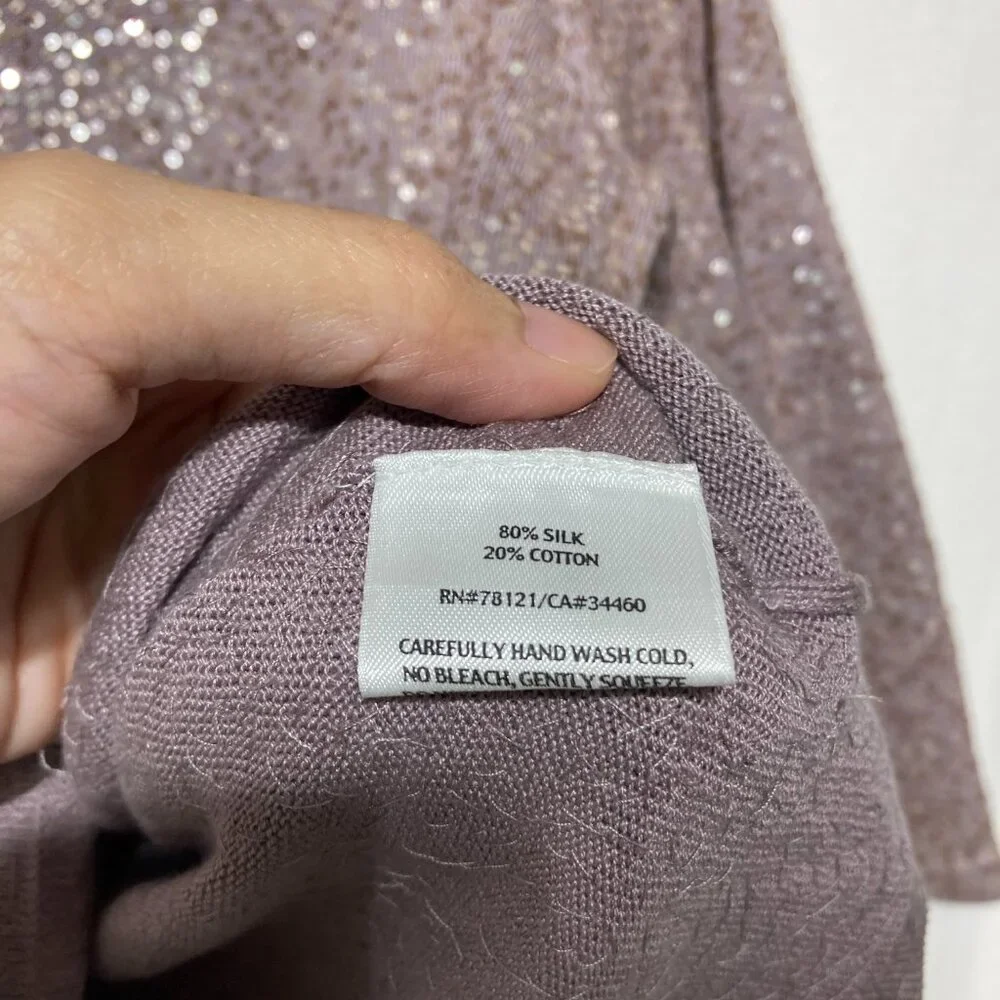 Eileen Fisher Medium Mauve Silk Blend 3/4‎ Sleeve Karma Shimmer Knit Sweater