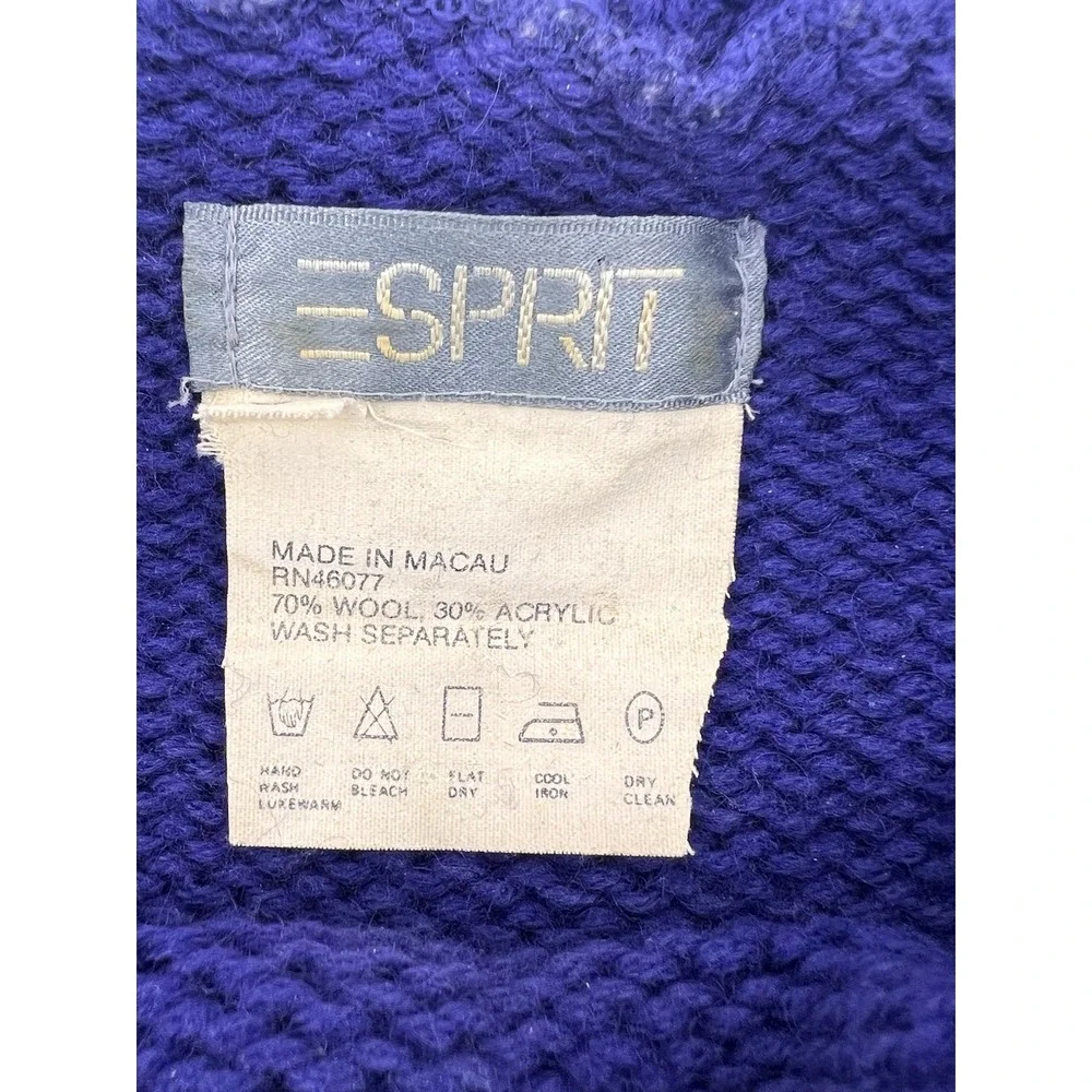 VTG Esprit Sport Purple Geometric Knit Wool Blend 80s Sweater Womens S Oversized