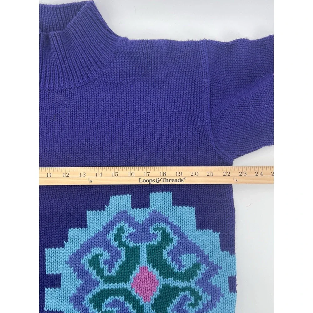 VTG Esprit Sport Purple Geometric Knit Wool Blend 80s Sweater Womens S Oversized
