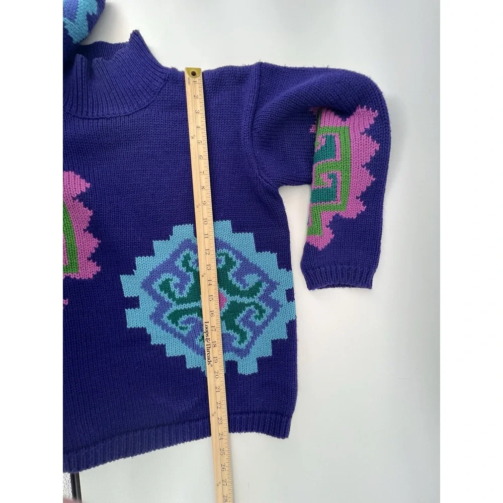 VTG Esprit Sport Purple Geometric Knit Wool Blend 80s Sweater Womens S Oversized