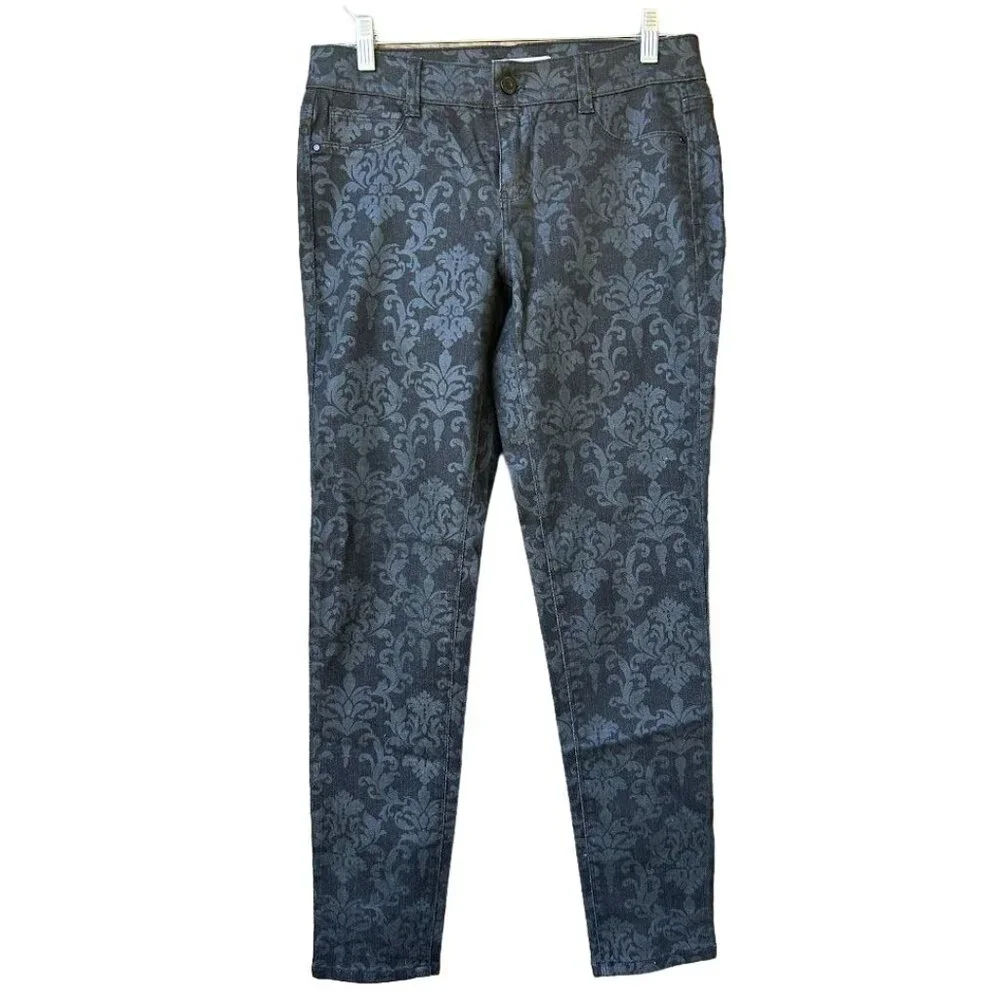 White House Black Market Women's Baroque Print‎ Pants Size S Noir Cotton Blend